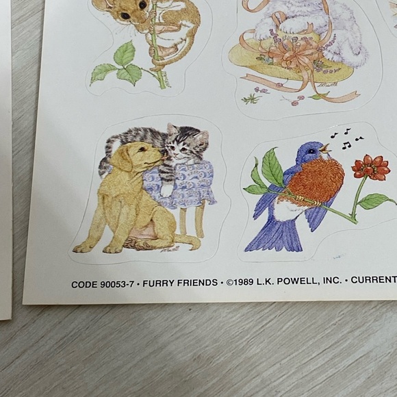 Set of Three (3) Full Sheets of 1989 FURRY FRIENDS Current Inc Stickers Good - Picture 3 of 5
